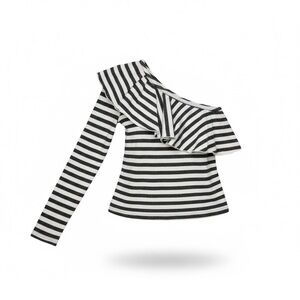 Splendid Black and White Ruffled One-Shoulder Top